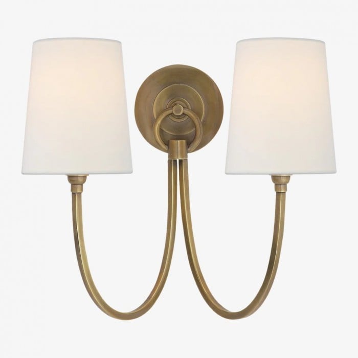 Roven Modern Double Wall Sconce with Curved Arms and Fabric Shades - Classic Accent Lighting for Bedroom HL1931