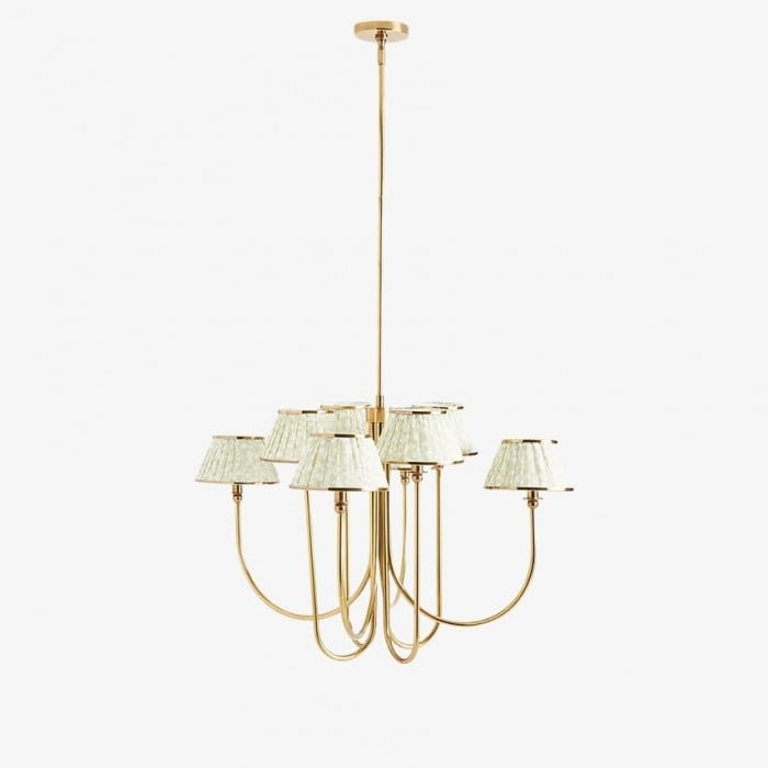 Ruchee Chandelier - Layered Fabric Shade Brass Ceiling Light for Dining or Living Spaces HL1891