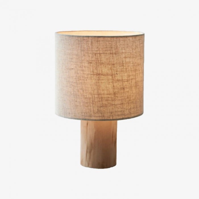 Linemora Simple Wooden Base Table Lamp - Natural Linen Cylindrical Shade Design HL2182