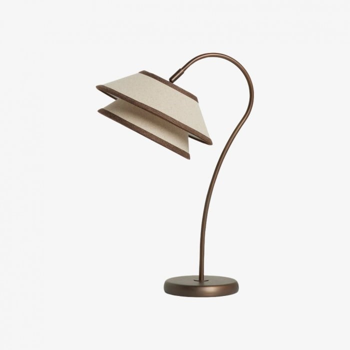 Lampa stołowa Tarivon Stacked – nowoczesny, antyczny klosz z lnu do sypialni i salonu HL1888