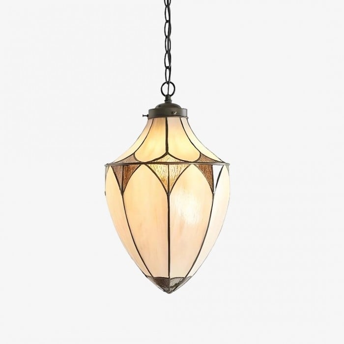 TF Brooklyn Acorn hanglamp met één lichtpunt, gebrandschilderd glasdesign - Tiffany vintage stijl voor eetkamer en hal HL2108