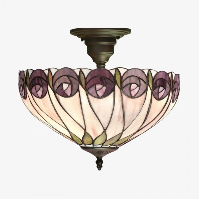 TF Hutchinson Tiffany plafondlamp met Mackintosh rozet voor woon- en eetkamers HL2098