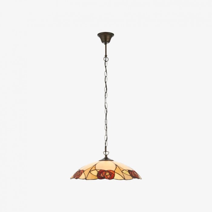 TF Ingram Tiffany hanglamp - Vintage handgemaakte lampenkap van gebrandschilderd glas met bloemenmotief voor de eetkamer HL2229