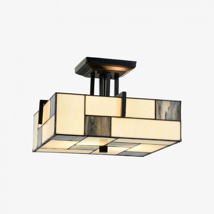 Plafonnier TF Manchester - Luminaire en vitrail de style Art déco pour salon ou couloir HL2109