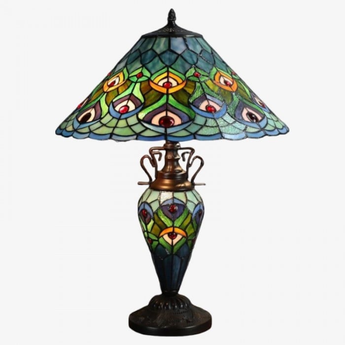 TF Oldbury Desk Lamp - Handcrafted Stained Glass Lamp for Bedroom Reading HL2178