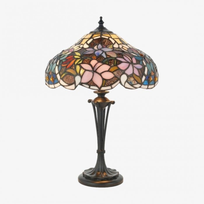 Lampa stołowa Tiffany TF Sullivan – witraż z motywem kwiatowym do sypialni lub salonu HL2107