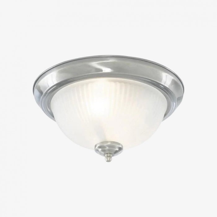 TF Vintora Modern Flush Ceiling Light - Ribbed Glass and Metal Trim for Kitchens or Hallways HL2245