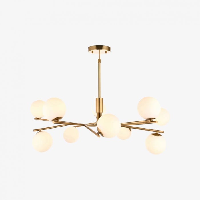 Tivara Mid-Century Modern 10-lichts hanglamp - Kroonluchter met bolvormige kappen voor hoge plafonds HL2058