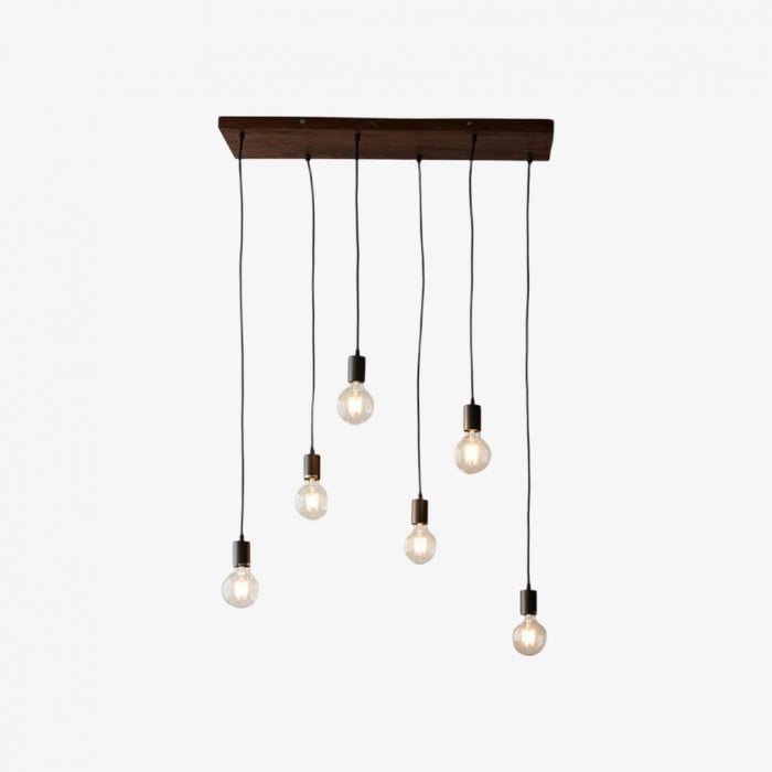 Vornix 6-flammige lineare Pendelleuchte – Moderne Industrieleuchte im Holzbalken-Design für Kücheninsel und Esszimmer HL2049