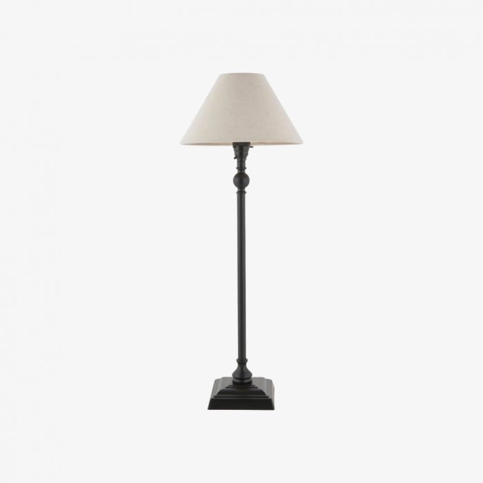 Lampa stołowa Zevatik z wąską nóżką i lnianym abażurem do oświetlenia nocnego HL2198