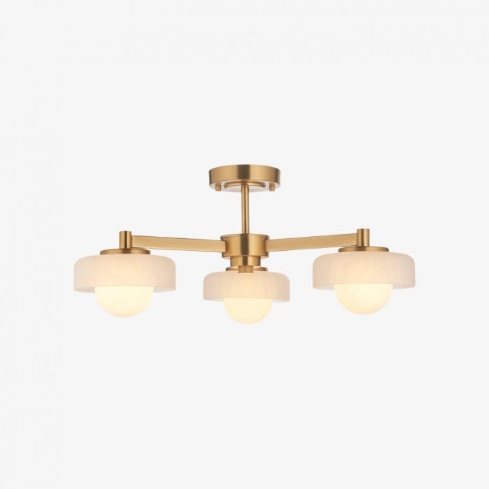 Lámpara colgante Zirvos con esferas de ópalo esmerilado y marco de latón cepillado para sala de estar y comedor HL2132