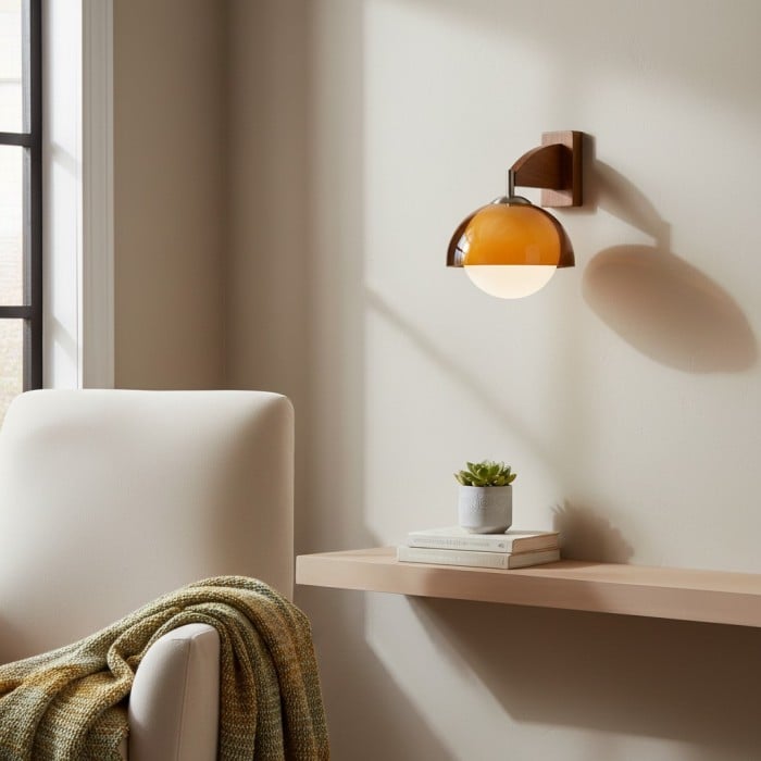 Afterglow Modern Sunset Wall Lamp - Dual Glass Shade Design with Wood-Texture Base HL2363