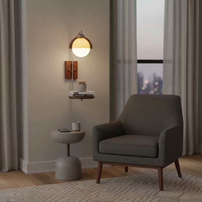 Afterglow Modern Sunset Wall Lamp - Dual Glass Shade Design with Wood-Texture Base HL2363