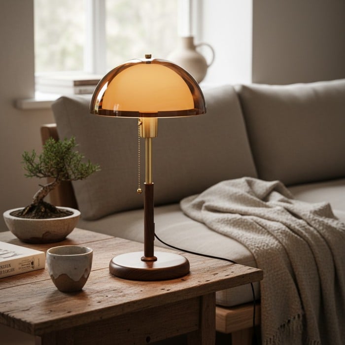 Afterglow Table Lamp Rounded Shade Bedside Accent Table Lamp - Modern Retro Style for Bedroom HL2361