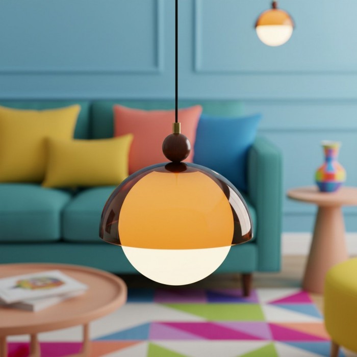 Afterglow Vintage Pendant - Hand-Blown Glass Shade Retro Pendant Lamp with Adjustable Cord for Dining Room HL2342