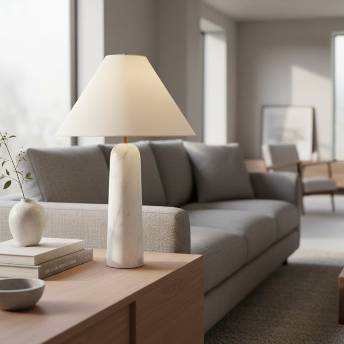 Albi Minimalistische Marmeren Tafellamp – Elegante Stoffen Kap, Geschikt voor Elke Kamer HL2388