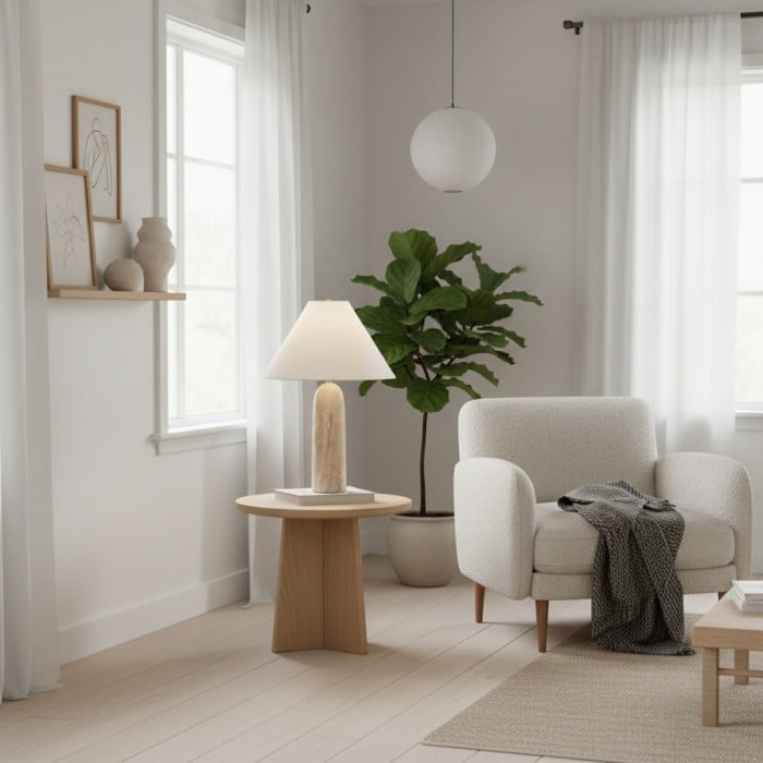 Albi Minimalistische Marmeren Tafellamp – Elegante Stoffen Kap, Geschikt voor Elke Kamer HL2388