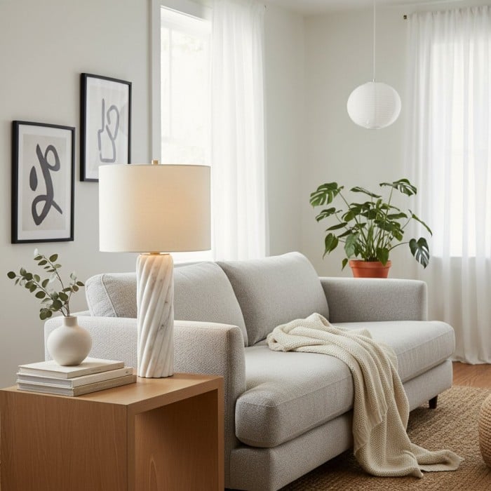 Lámpara de mesa de mármol Albi Sculpture: diseño minimalista de metal, ideal para dormitorio o salón HL2389