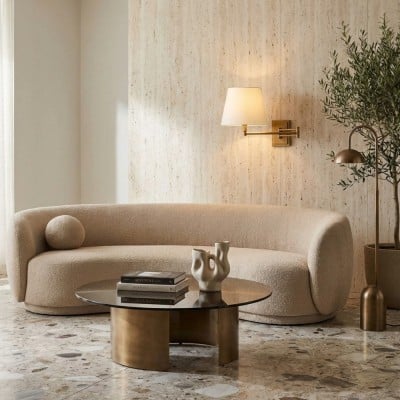 Arcuma Modern Adjustable Arm Wall Sconce with Linen Shade - Contemporary Metal Lighting for Living Room HL2300