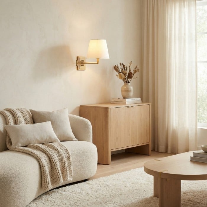 Arcuma Modern vägglampa med justerbar arm och linneskärm - Modern metallbelysning för vardagsrum HL2300