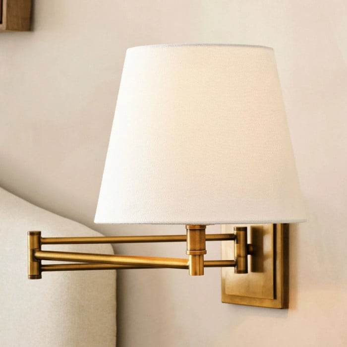 Arcuma Modern vägglampa med justerbar arm och linneskärm - Modern metallbelysning för vardagsrum HL2300