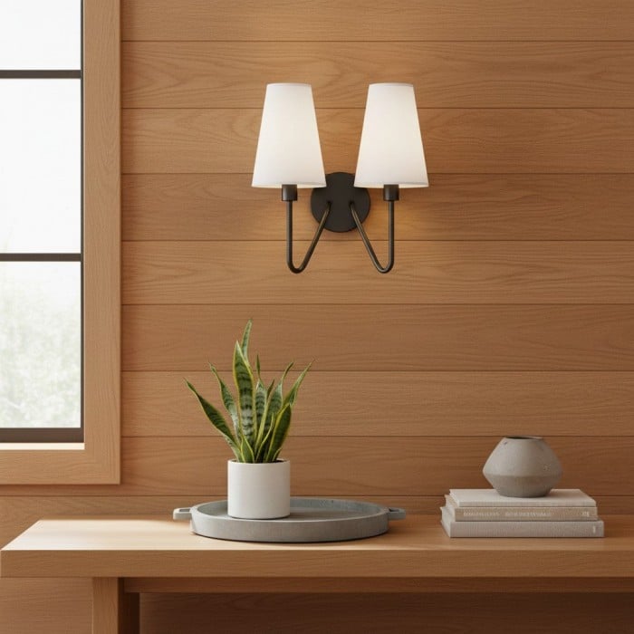 Arcuma Vintageinspirerad Vägglampa i Metall - Handgjord Tygskärm för Sovrum HL2302