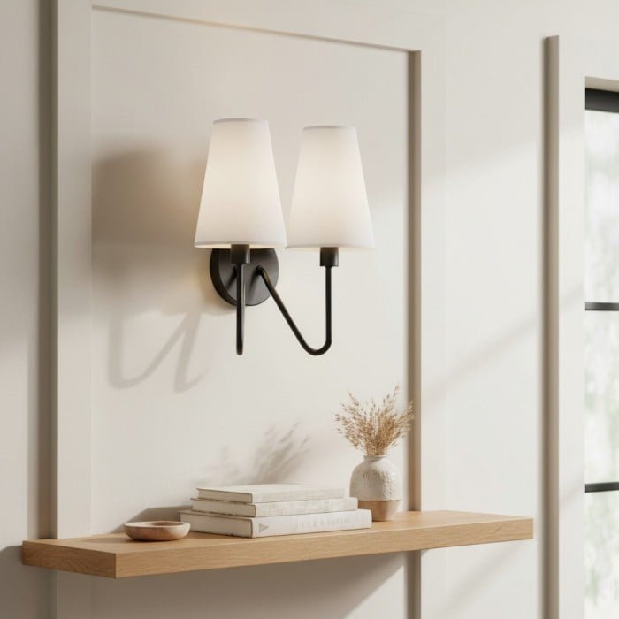 Arcuma Vintageinspirerad Vägglampa i Metall - Handgjord Tygskärm för Sovrum HL2302