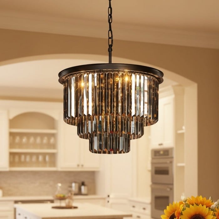 Lámpara de techo moderna Aurevon Crystal Prism con marco de metal para hogar y hotel HL2298