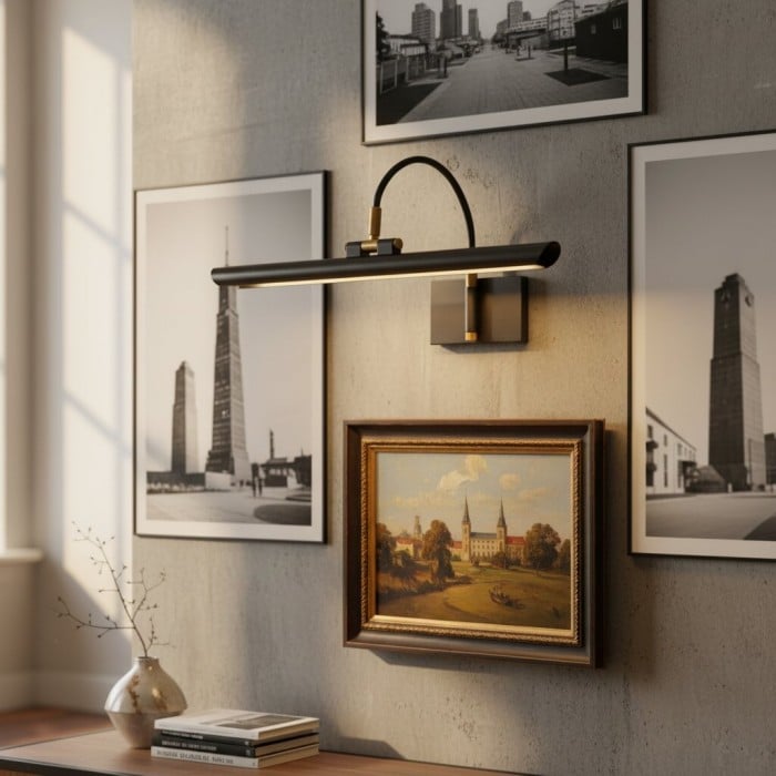 Kinkiet ścienny Aurix Picture Light – Slim Shade, metalowy, do galerii, z wykończeniem w kolorze czarnym, HL2380