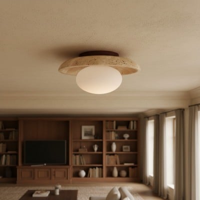 Calivra Modern Travertine Round Ceiling Light - Minimalist Flush Mount Lamp for Hallway and Bedroom HL2303