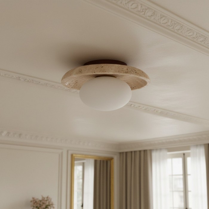 Calivra Modern Travertine Round Ceiling Light - Minimalist Flush Mount Lamp for Hallway and Bedroom HL2303