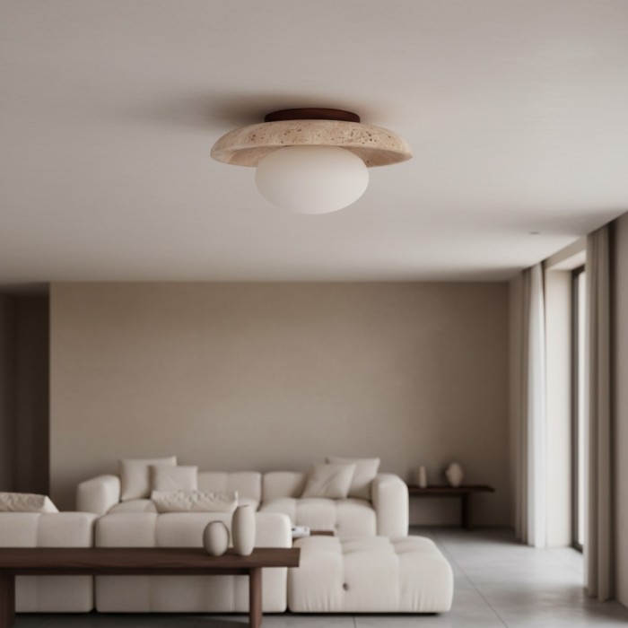Calivra Modern Travertine Round Ceiling Light - Minimalist Flush Mount Lamp for Hallway and Bedroom HL2303