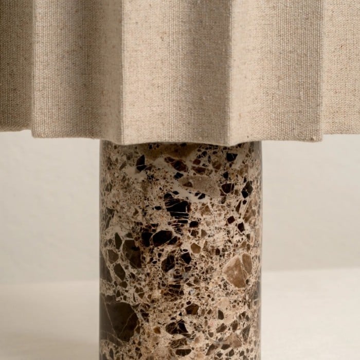 Cavilon Table Lamp with Fan-Shaped Linen Shade - Stone Finishes Suitable for Living Rooms HL2281