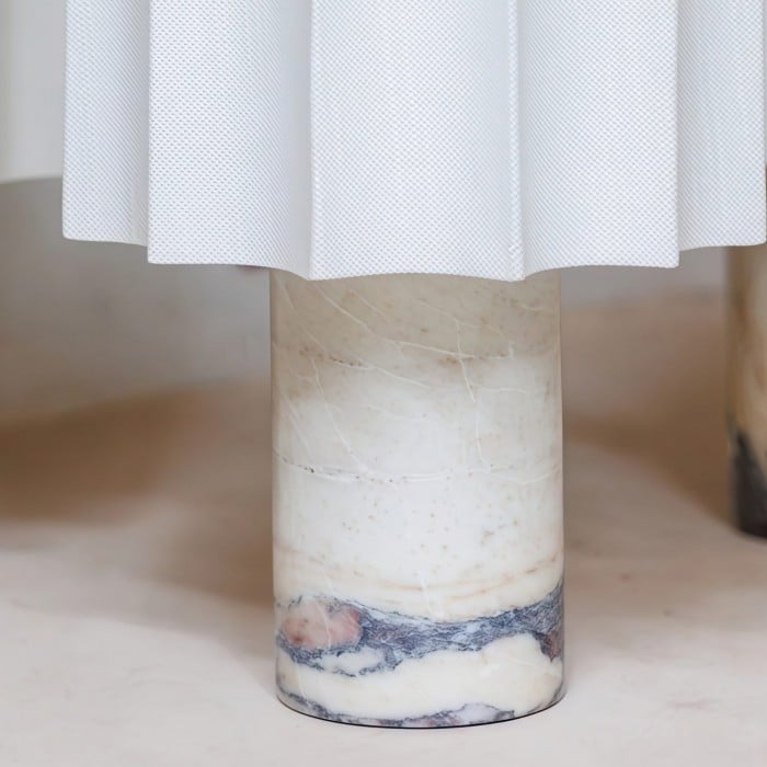 Cavilon Table Lamp with Fan-Shaped Linen Shade - Stone Finishes Suitable for Living Rooms HL2281