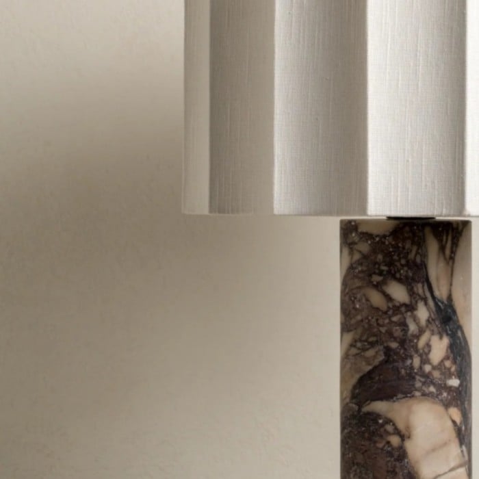Cavilon Table Lamp with Fan-Shaped Linen Shade - Stone Finishes Suitable for Living Rooms HL2281