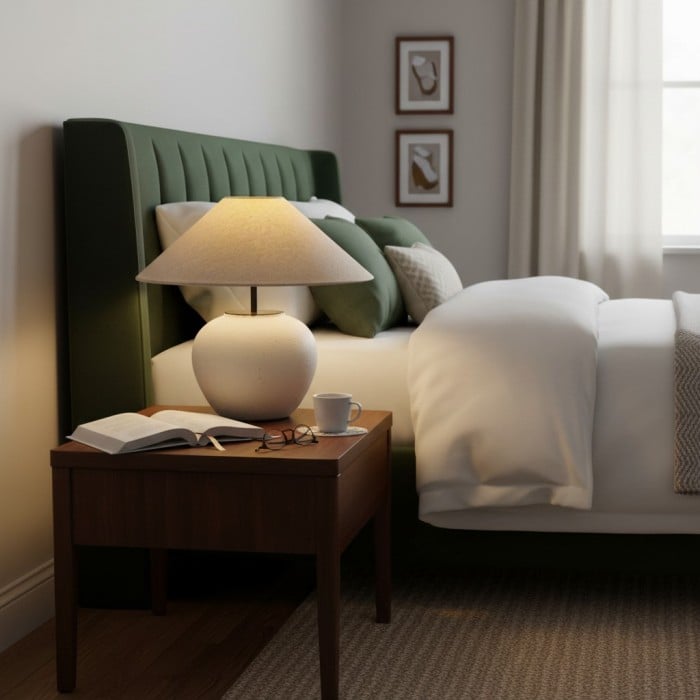 Lampa stołowa Ceravine Ceramic – Elegancka ceramiczna podstawa z abażurem z tkaniny do sypialni lub salonu HL2353