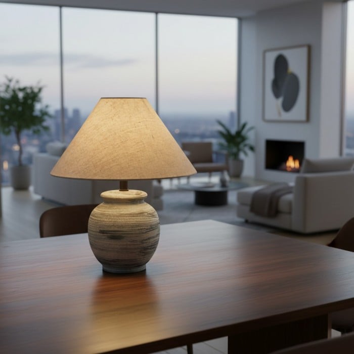 Ceravine Rustic Ceramic Base Table Lamp with Conical Fabric Shade – Elegant Accent Lighting for Home HL2364