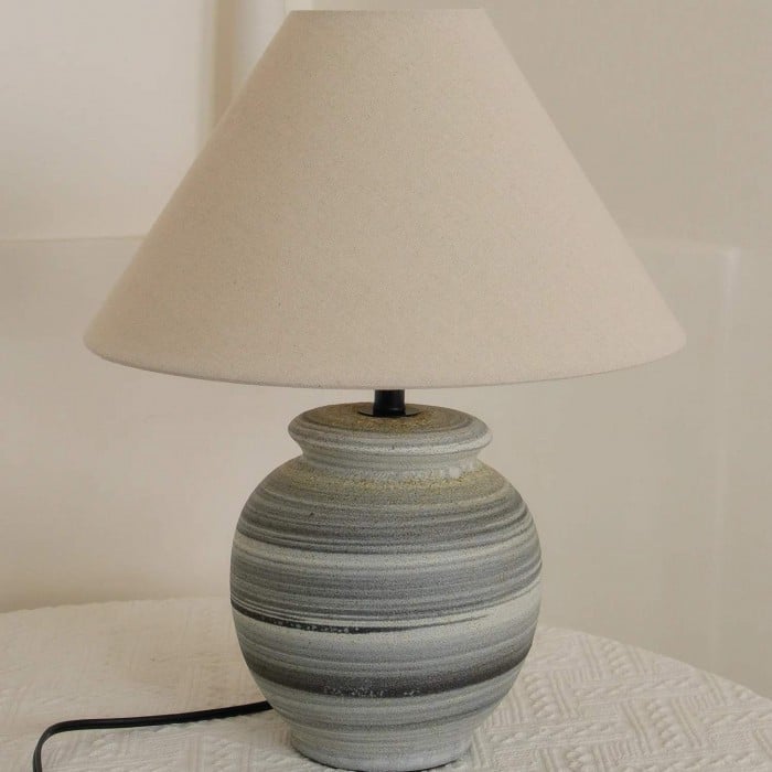 Ceravine Rustic Ceramic Base Table Lamp with Conical Fabric Shade – Elegant Accent Lighting for Home HL2364