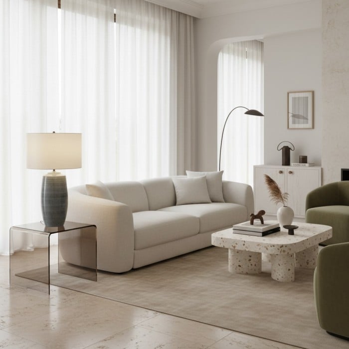 Ceruna Tischleuchte mit Leinenschirm und Keramikfuß – Metallgestell und Keramiksockel für die Bürobeleuchtung HL2398