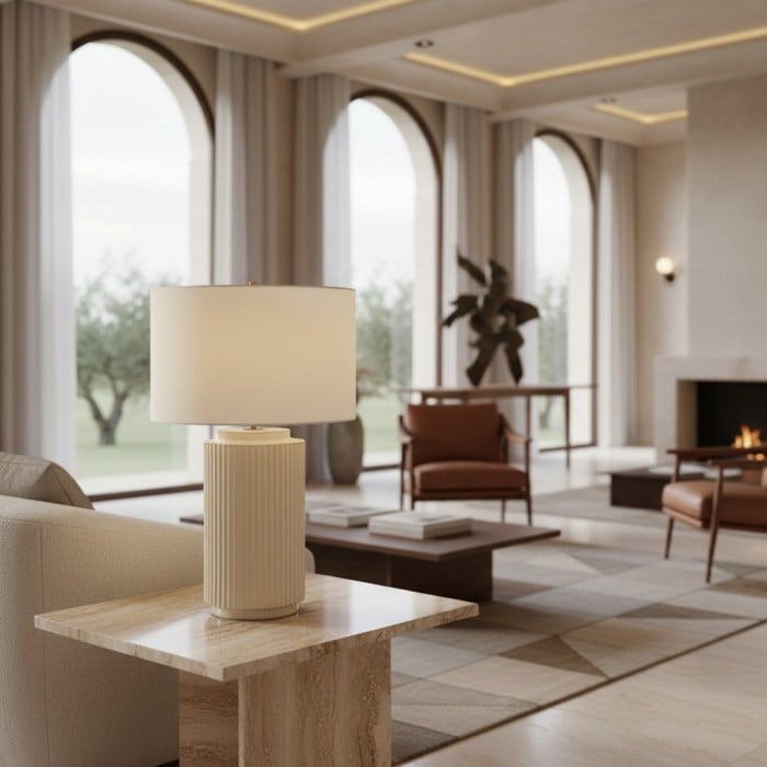 Ceruna Minimalistische Keramische Tafellamp - Keramische voet met linnen lampenkap HL2401