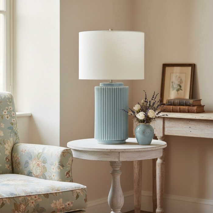 Ceruna Minimalistische Keramische Tafellamp - Keramische voet met linnen lampenkap HL2401