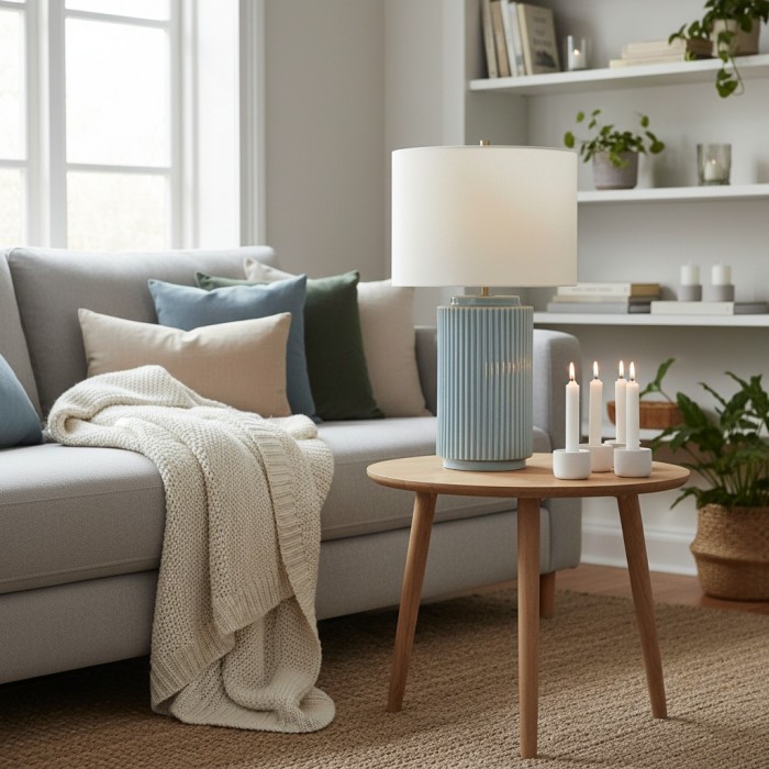 Ceruna Minimalistische Keramische Tafellamp - Keramische voet met linnen lampenkap HL2401