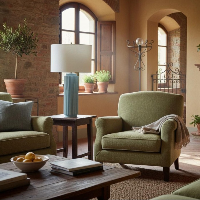 Ceruna Minimalistische Keramische Tafellamp - Keramische voet met linnen lampenkap HL2401