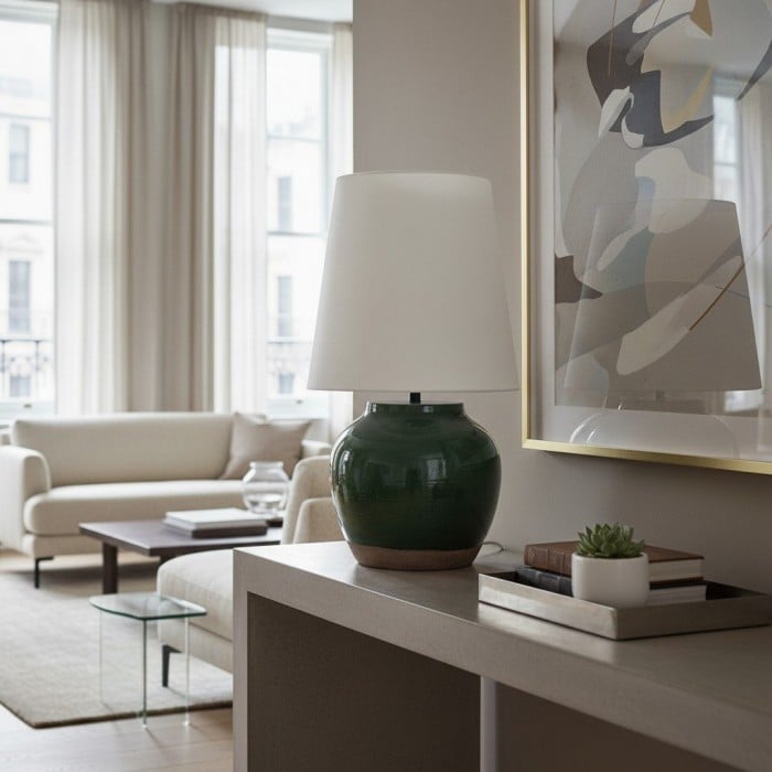 Lampe de chevet moderne en céramique Ceruna avec abat-jour en lin – Éclairage élégant pour chambre et salon HL2402