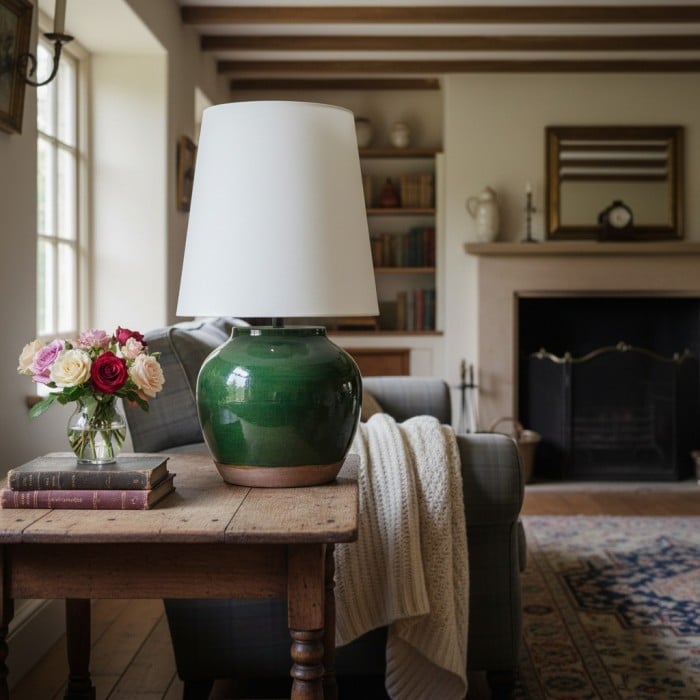 Lampe de chevet moderne en céramique Ceruna avec abat-jour en lin – Éclairage élégant pour chambre et salon HL2402