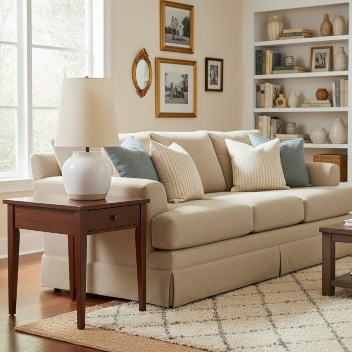 Lampe de chevet moderne en céramique Ceruna avec abat-jour en lin – Éclairage élégant pour chambre et salon HL2402