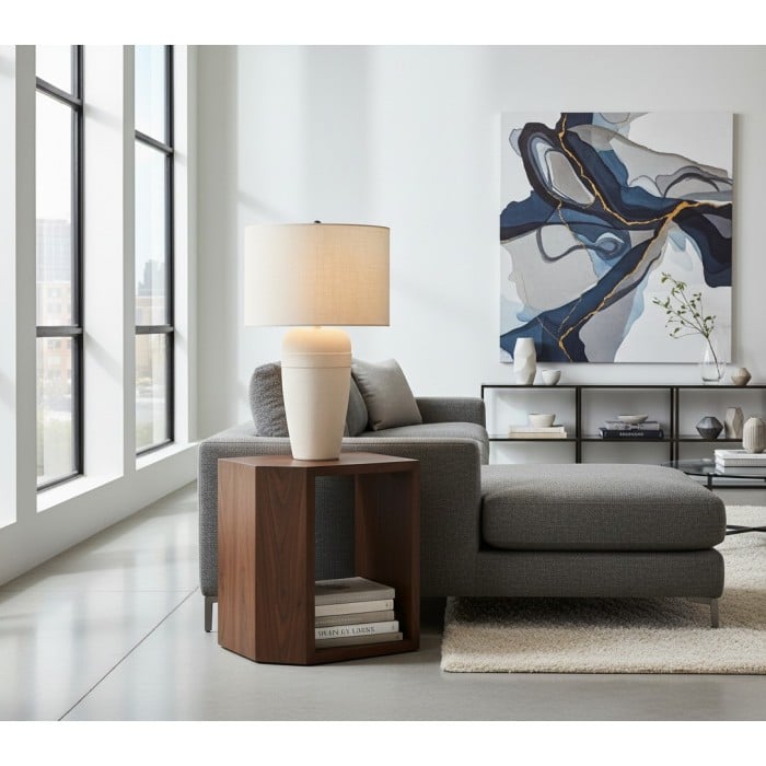 Lámpara de mesa Ceruna con base de cerámica texturizada y brillo suave para mesita de noche de dormitorio HL2385