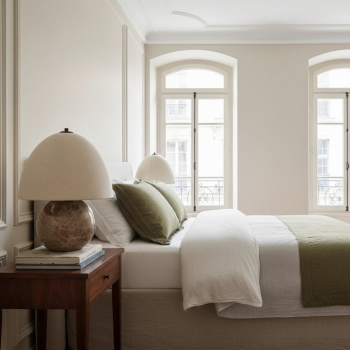 Lámpara de mesa Cordove con base esférica escultural, artística, pantalla de lino, para dormitorio y sala de estar HL2280