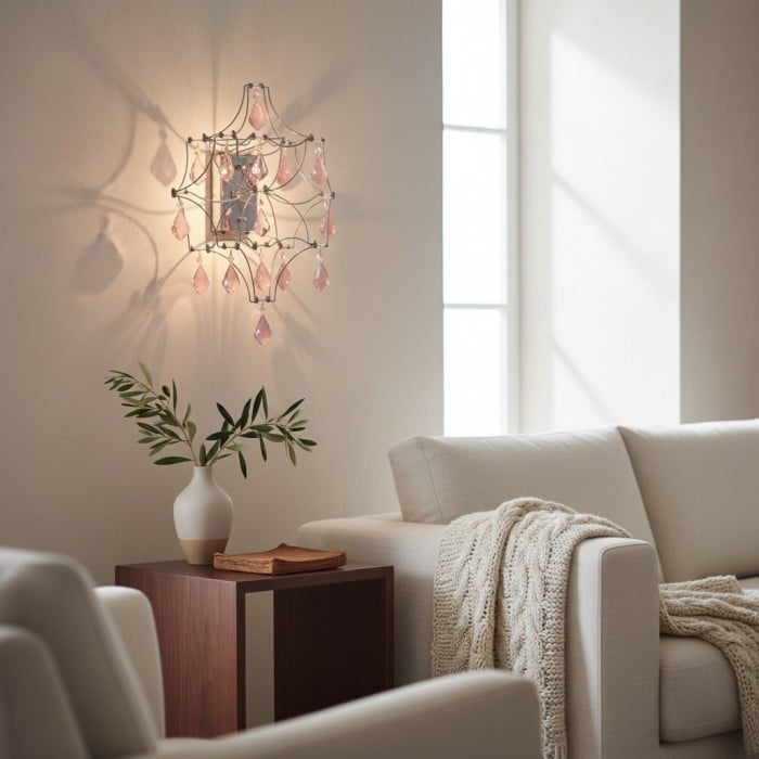 Aplique de pared en cascada de cristal Crynora: luz LED con efecto luciérnaga brillante para dormitorio o sala de estar HL2334