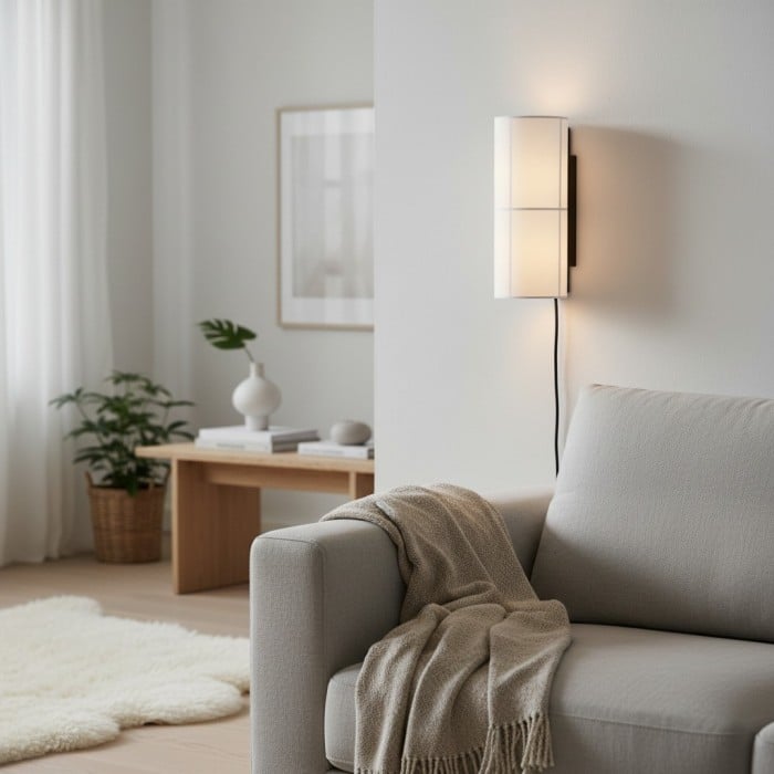 Lámpara de pared cilíndrica Cylume de tela con enchufe - Aplique minimalista para dormitorio y sala de estar HL2335